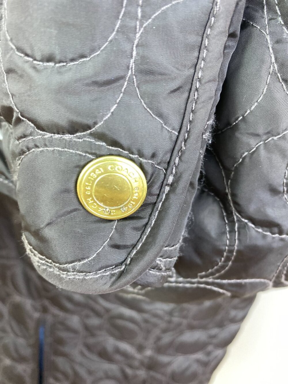 Coach Signature C Quilted Barn Jacket Brown Blue Size M Vintage - Picture 7 of 16